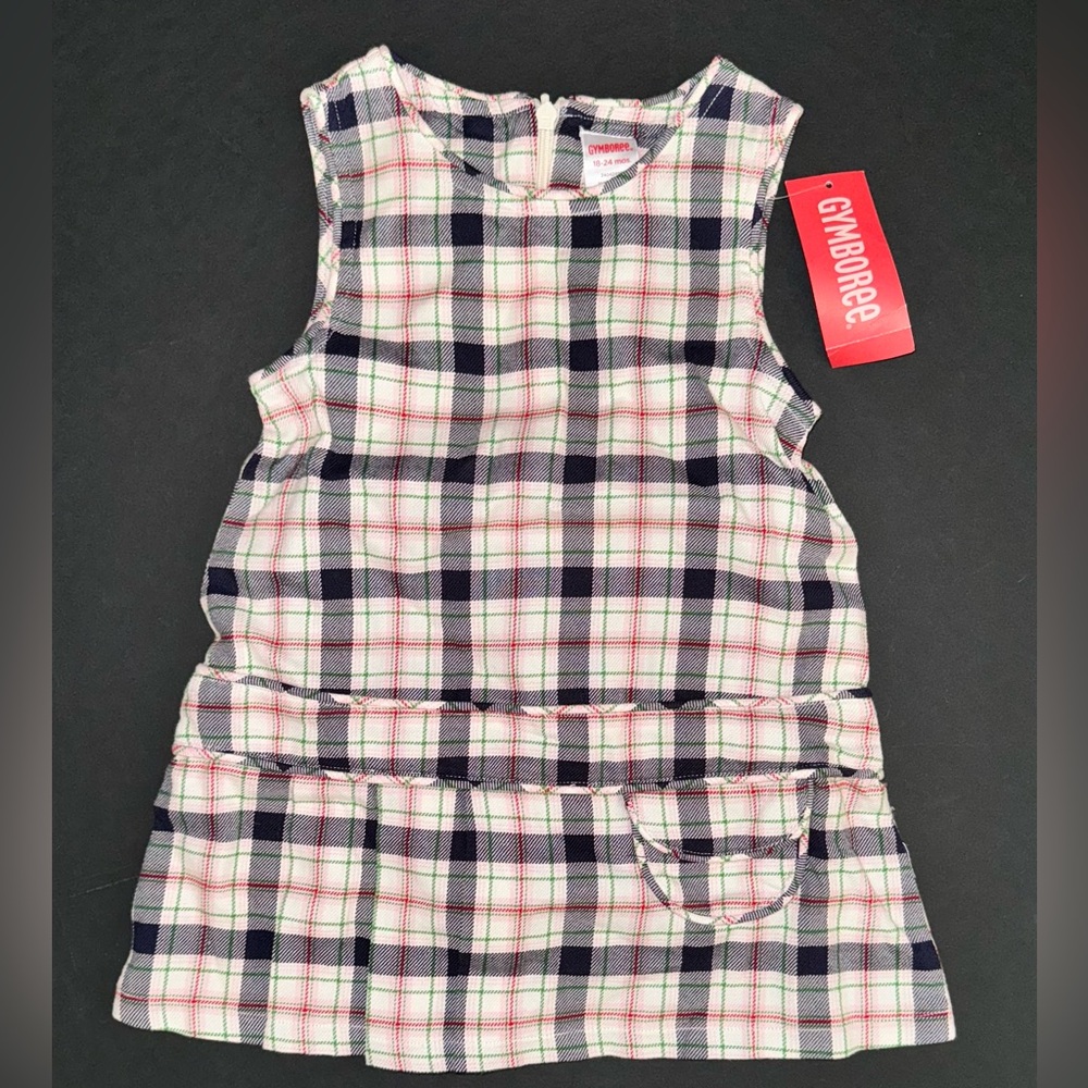 NEW Gymboree girls dress 18-24 Prep school navy red plaid pleated flannel jumper